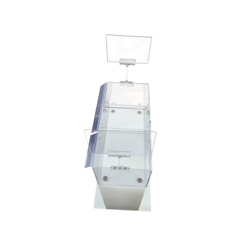 Presentoir transparent avec porte affiches trois compartiments