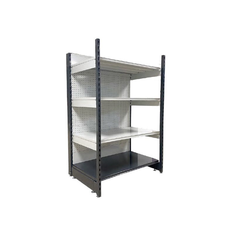 Gondole rack avec poteaux equerre et tablettes