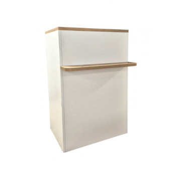 Meuble ou comptoir avec repose porte sac blanc et couleur chène